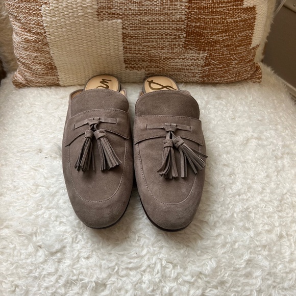 Sam Edelman Shoes - Sam Edleman Paris Fringe Tassel Mules Putty Gray Suede 11